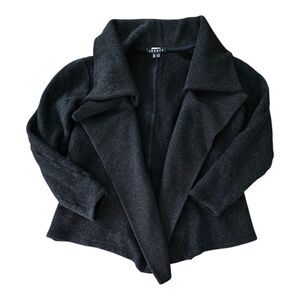 Theory Wool Cashmere Wide Collar Sweater Jacket Open Front Med Black